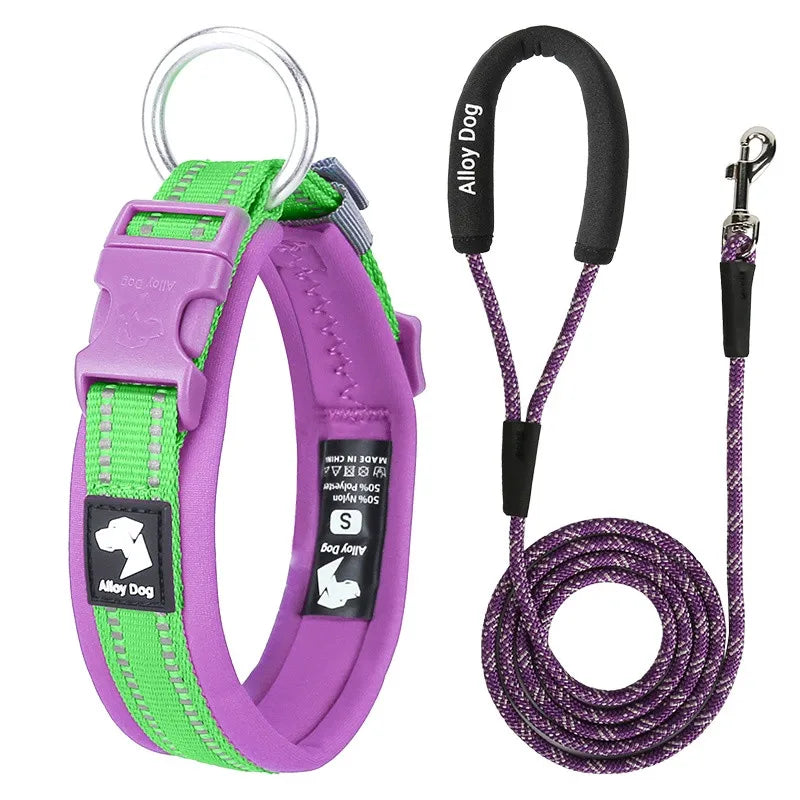 ComfortRide Non-Choke Breathable Dog & Cat Collar and Leash Set – Soft Neoprene Padded Safety Reflective Matching Pet Collar & Leash Bundle
