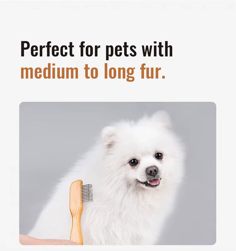 Eco-Friendly Pet Shaving Comb Hair Removal Dog Grooming Brushes Gentle Bamboo Handle Cleaning Stainless Steel TLK25132
