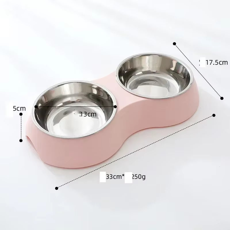 Double Bowls Stainless Steel Pet Feeder Dish Drinking Water Food Tray Cat Puppy Feeding Supplies 2025 New