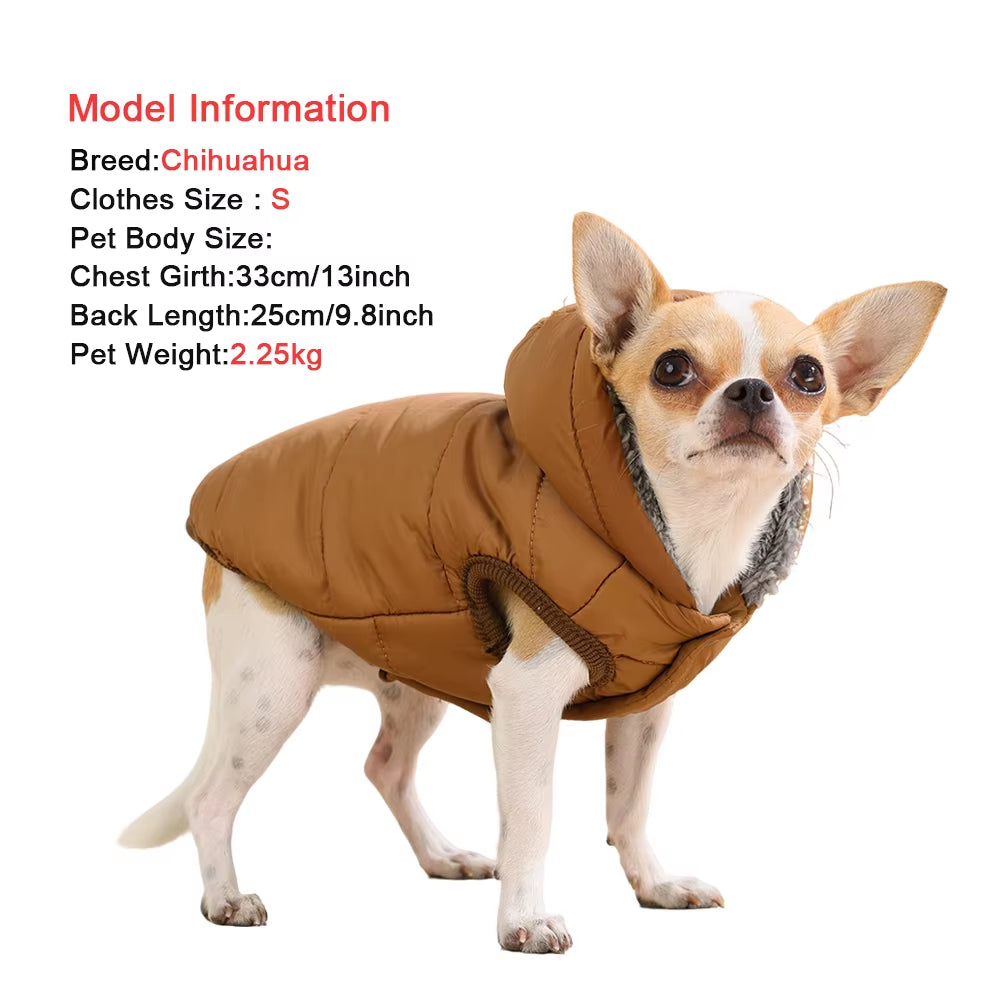 Winter Dog Hoodie Coat - Warm Fleece Puppy Jacket with D-Ring - Red, Black & Coffee