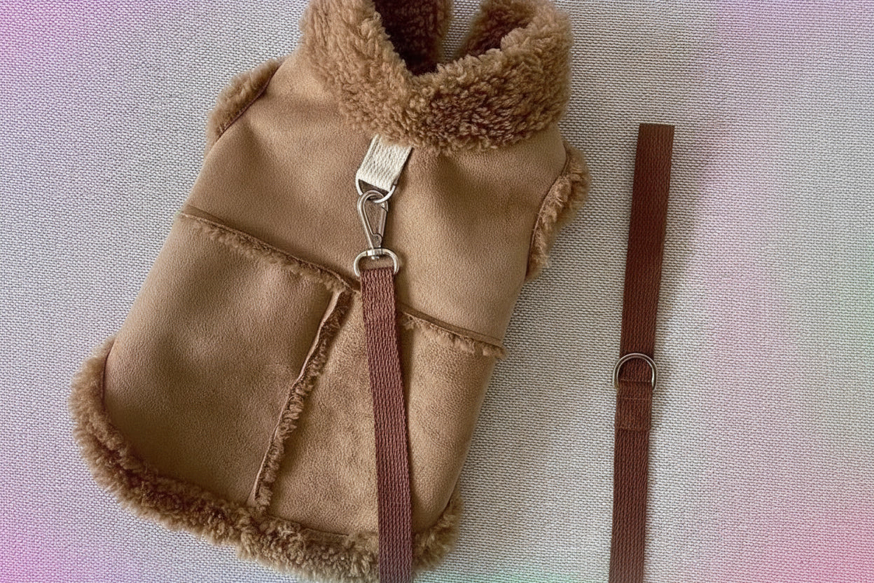 Teddy Biscuit brown diamond-quilted cotton pet jacket for small to medium dogs and cats.
