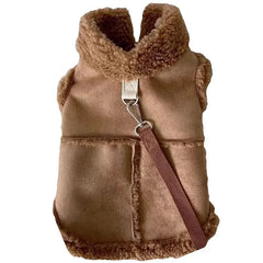 Brown dog vest with fur lining on a white background