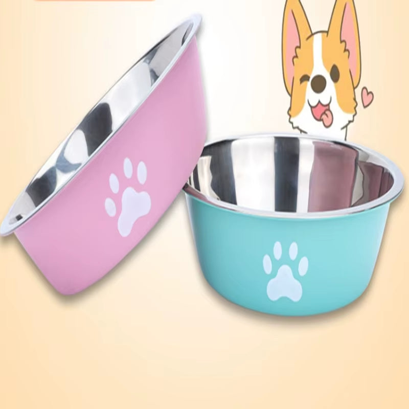 Large Capacity Stainless Steel Dog Bowl Anti-Slip Anti-Rust Dog Water Bowl Pet Feeder Double-Layer Cat Bowl Suitable for Puppies