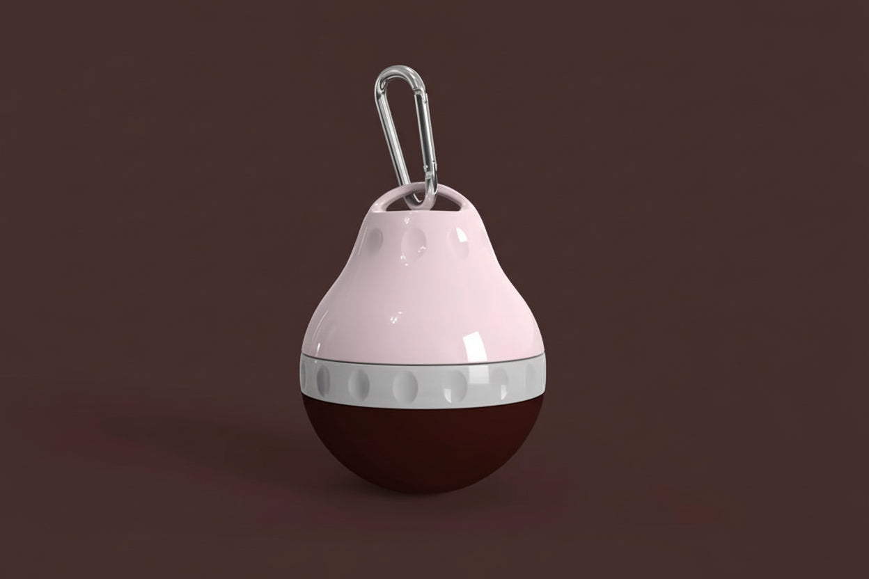 Mocha Bean brown water-drop shaped portable pet water dispenser.