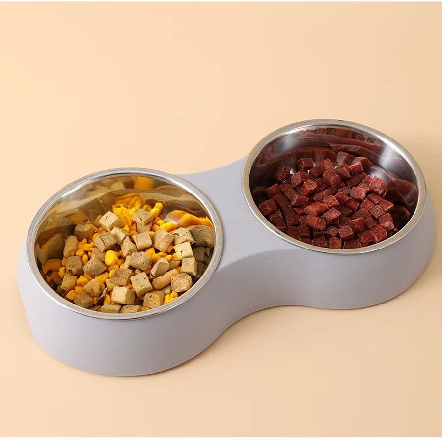 Double Bowls Stainless Steel Pet Feeder Dish Drinking Water Food Tray Cat Puppy Feeding Supplies 2025 New