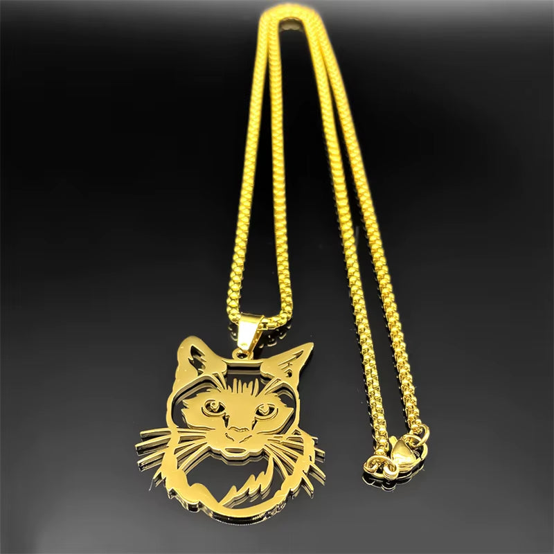 Ragdoll Cat Necklace for Pet Lovers - Stainless Steel Chain Jewelry in Gold and Silver Colors