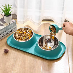 Stainless Steel Double Cat Dog Bowl Cat Food Container Non-Slip Base Pet Water Feeder