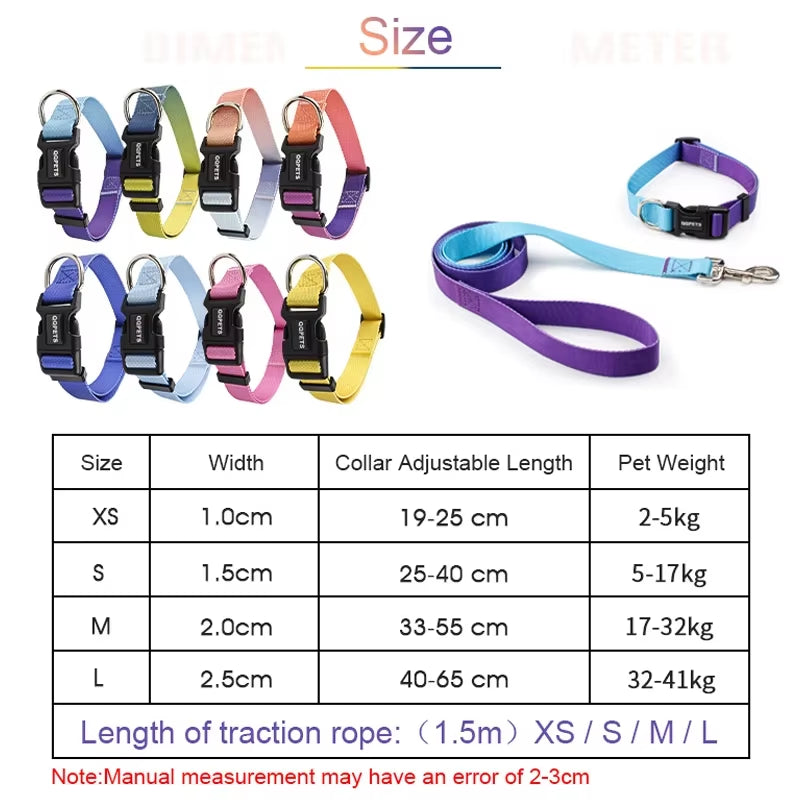 Nylon Adjustable Dog Collar Leash Lead Pet Cat Dog Collar Traction Leash Suitable for Small Large Dogs Bulldog Pugs Beagle