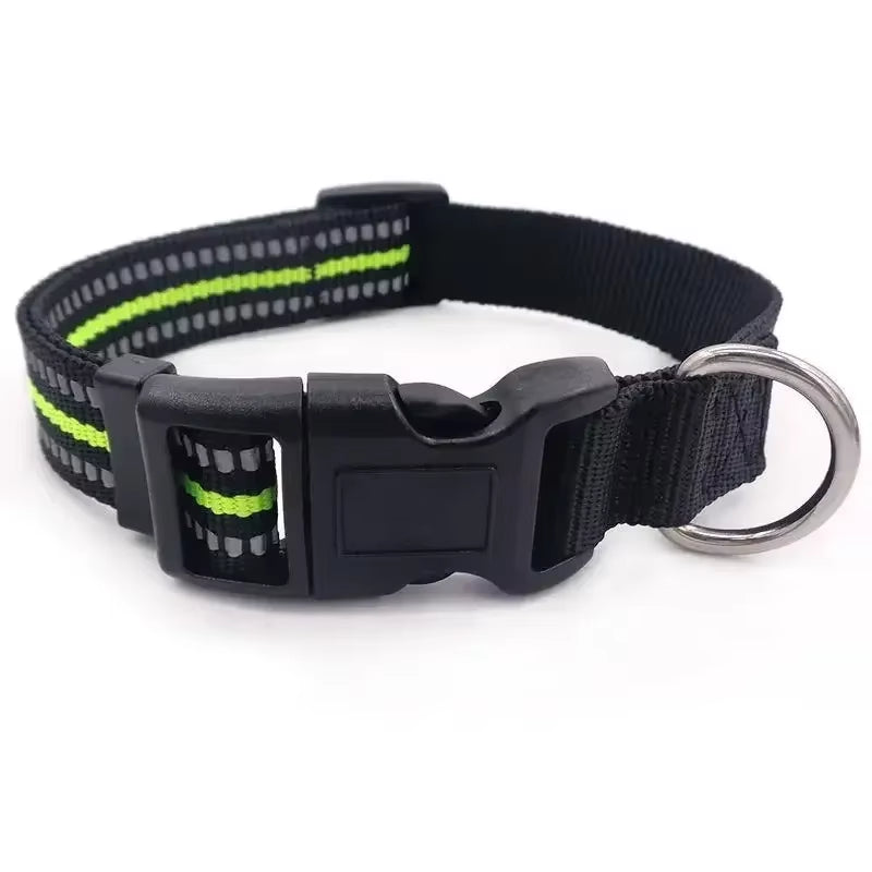 Reflective Dog Collar for Small to Large Dogs - Adjustable Safety Nylon Puppy Collar - High-Visibility Sturdy Neck Collar for Night Walking