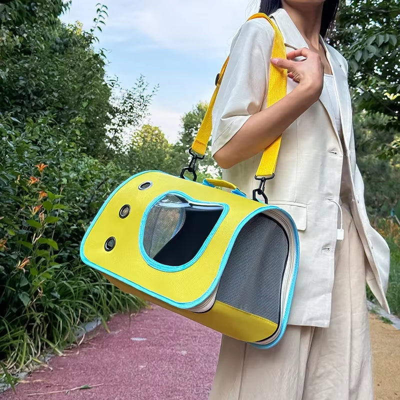 Foldable Breathable Pet Carrier - Portable Single Shoulder Bag for Small Cats and Dogs with Spacecraft Design