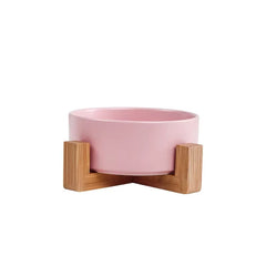 Ceramic Elevated Pet Bowl - Ergonomic Wooden Rack for Cats & Dogs