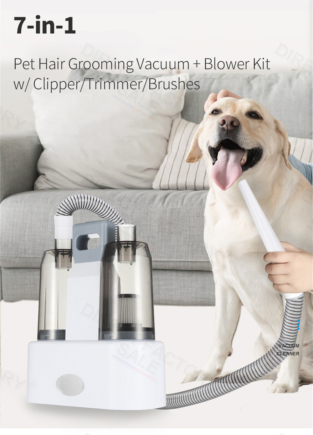 Pet Grooming Hair Dryer and Vacuum Cleaner Set with Clipper and Brush