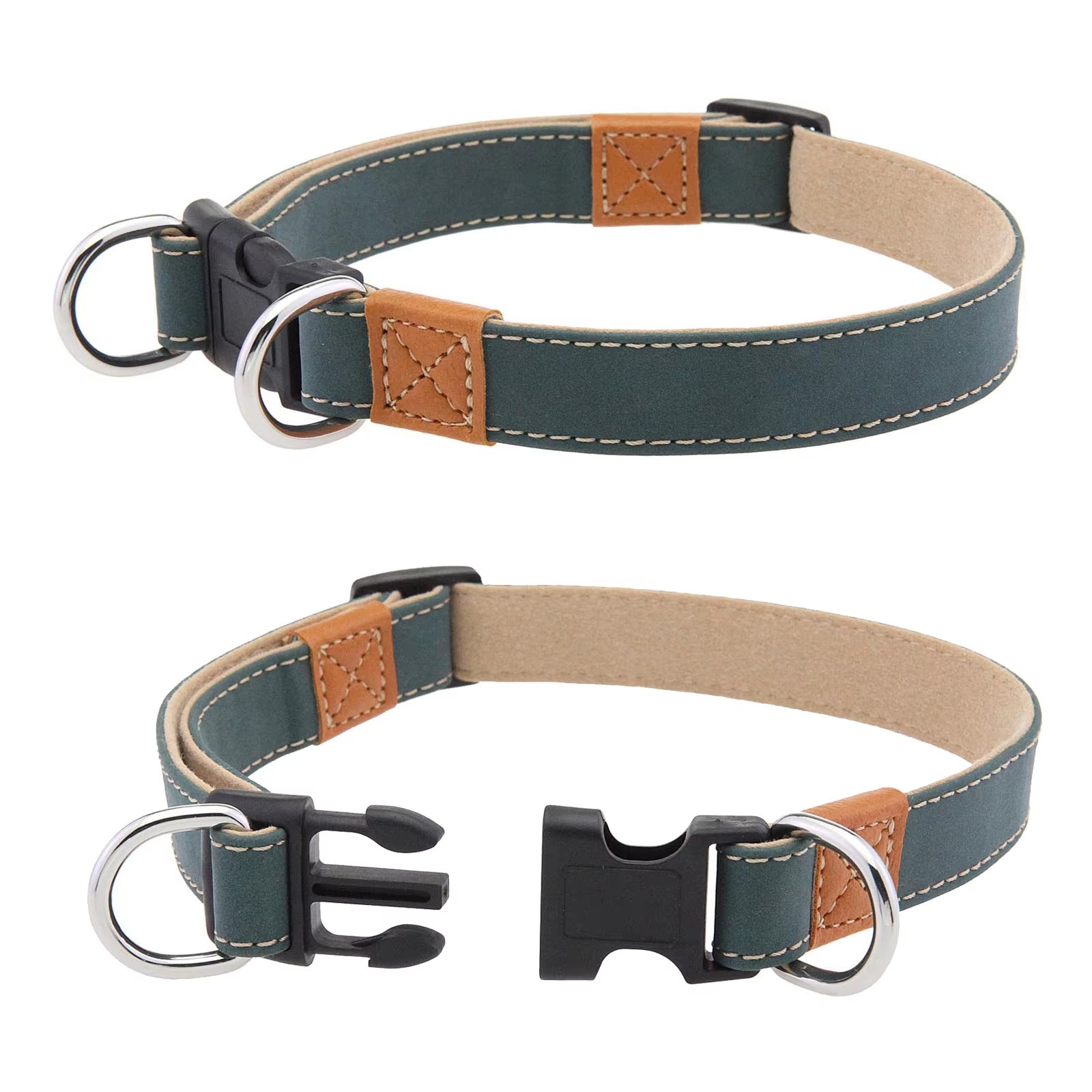 Retro PU Leather Pet Collar with Double Metal D-Ring Design and Precision Sewing Suitable for Large and Medium Dogs Pet Supplies