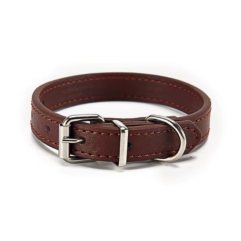 Leather Dog Collar for Small Large Dogs Puppy Leash Solid Adjustable Dogs Collars for Cat Necklace Pet Cat Dog Accessories - Brown