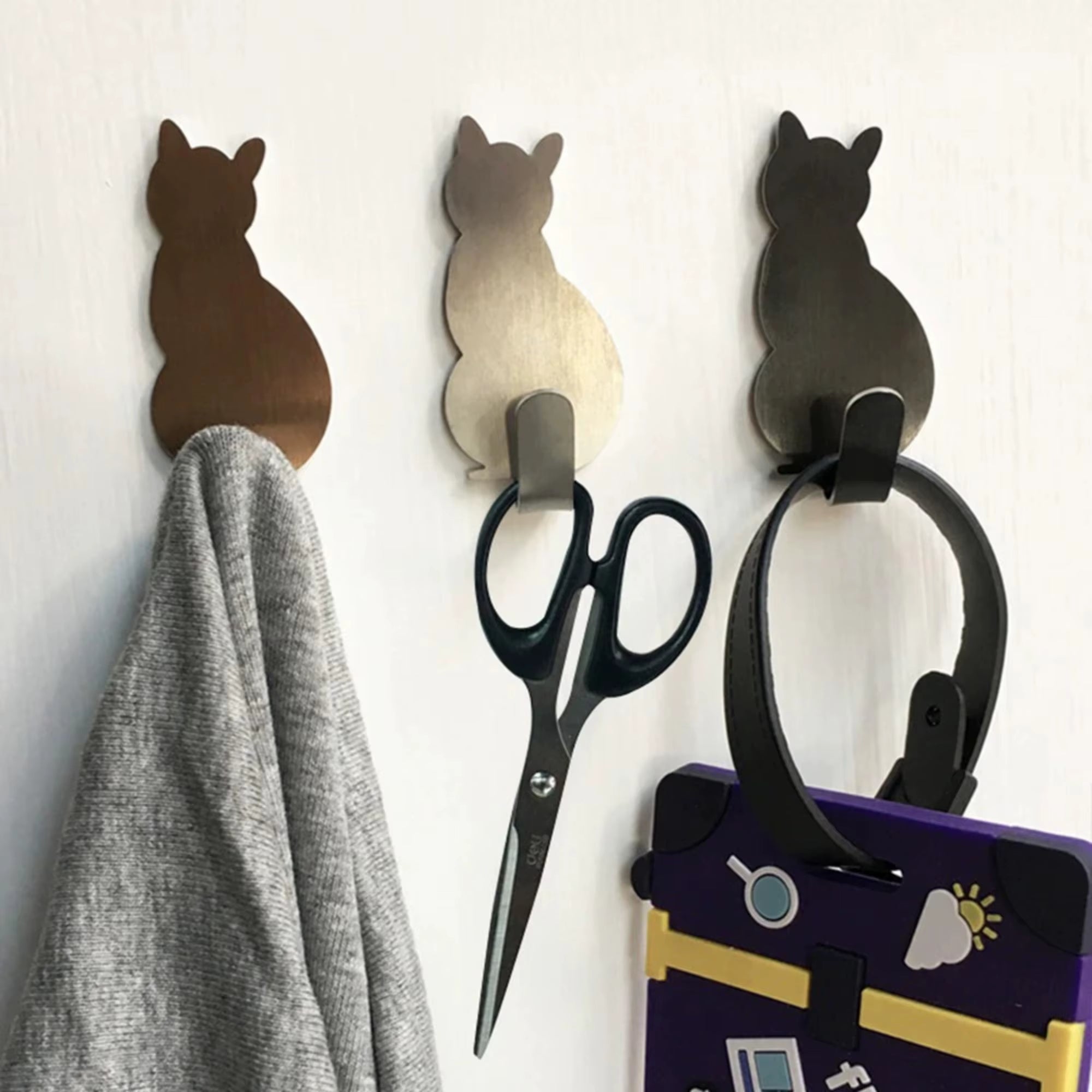 JJYY 2PCS Waterproof Strong Adhesive Hooks for Bathroom Plastic Cat Wall Sticker Wall Door Hanger for Kitchen Towel Hook