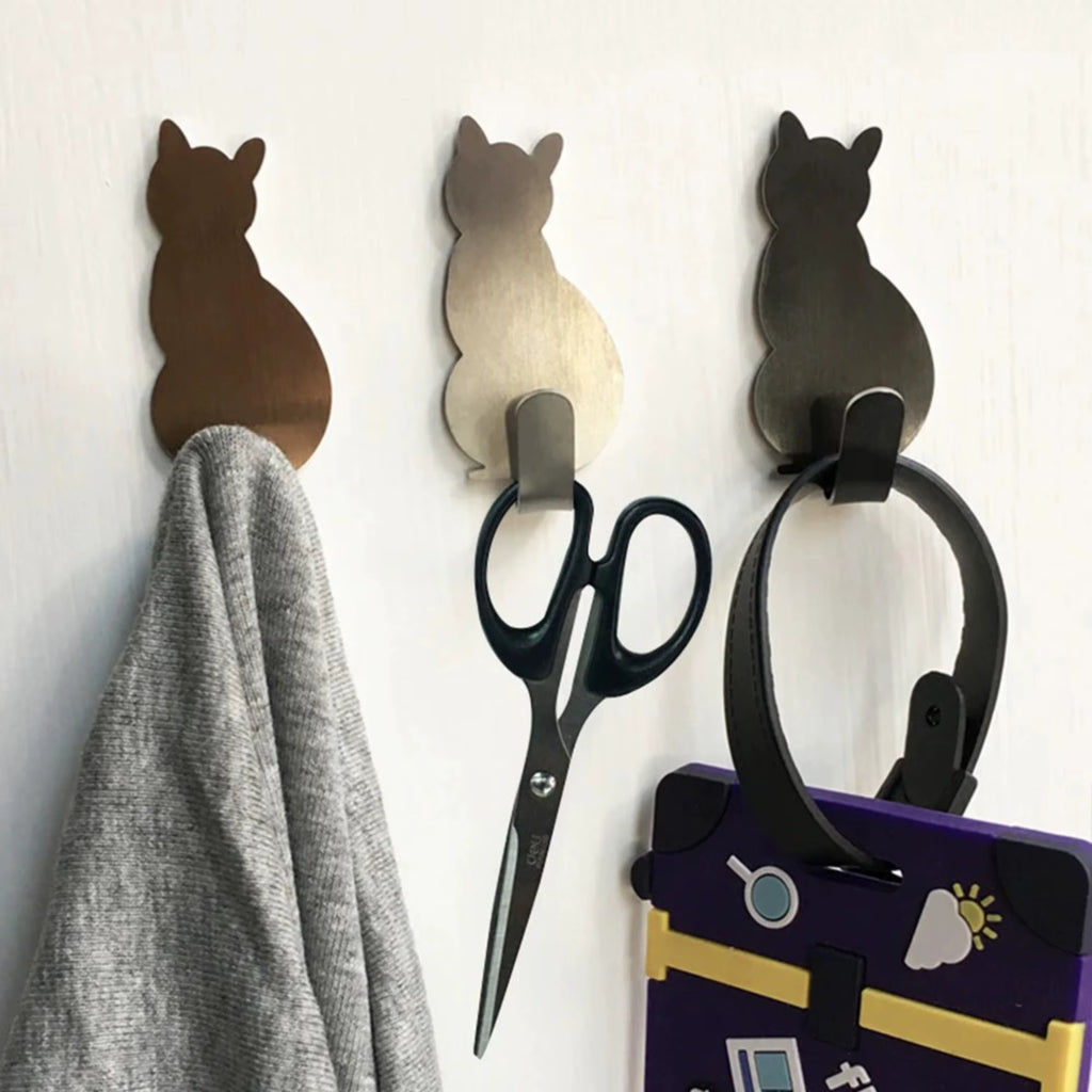 JJYY 2PCS Waterproof Strong Adhesive Hooks for Bathroom Plastic Cat Wall Sticker Wall Door Hanger for Kitchen Towel Hook