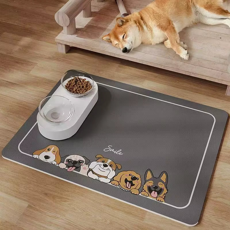 Non-Slip Cat Pattern Pet Feeding Mat - Waterproof Leakproof Dog and Cat Food Placemat - Portable Easy-to-Clean Outdoor Pet Food Pad