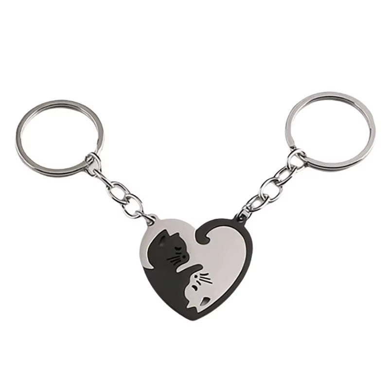 Stainless Steel Black Cat Couples Keychain Puzzle Set - Thoughtful Valentine's Gift for Partners and Friends