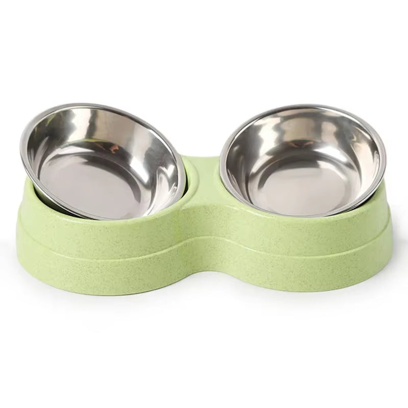 Double Pet Bowls for Dogs and Cats - Stainless Steel Food and Water Feeder Dish for Small Pets