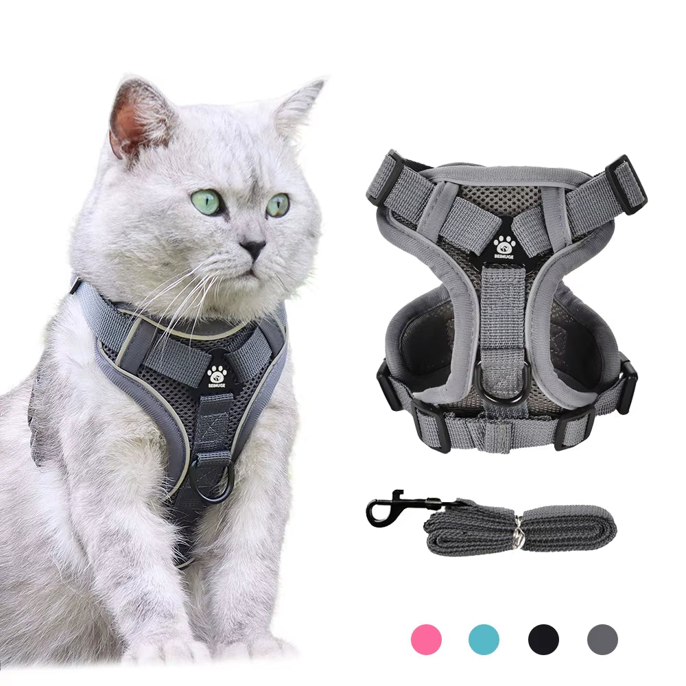 Cats Harness Leash for Small Dogs Cat Outdoor Reflective Adjustable Puppy Kitten Traction Device Tactical Training Pet Supplies