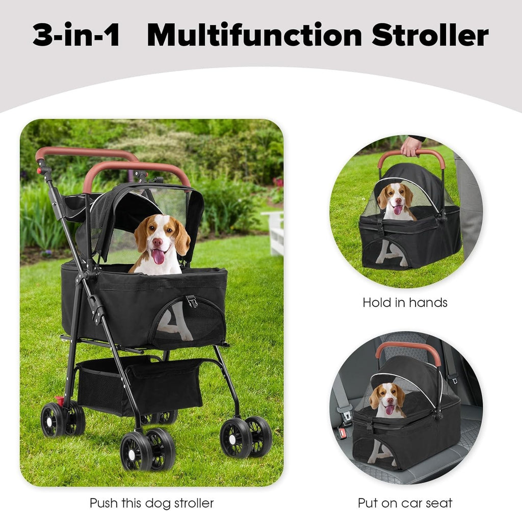 3 in 1 Folding Dog Stroller, Pet Stroller for Small/Medium Dogs, Cat Stroller W/
