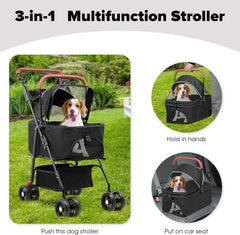 3 in 1 Folding Dog Stroller, Pet Stroller for Small/Medium Dogs, Cat Stroller W/