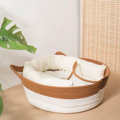 Rattan Weaving Cat Basket Pet Cat Bed Woven Four Seasons Cat Bed Cat Scratch Floor Rattan Interactive Games Ball with Cushion