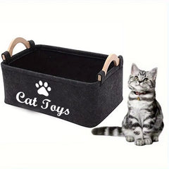 Durable Polyester Cat Toy Storage Box |Graphic Paw Print Design,Pet Toy Organizer Basket for Home Organization,No Battery Needed