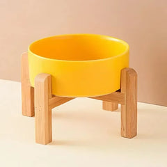 850ml Double Ceramic Elevated Pet Bowl - Ergonomic Wooden Feeding Station