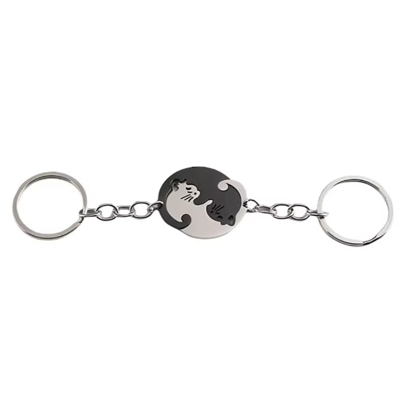 Stainless Steel Black Cat Couples Keychain Puzzle Set - Thoughtful Valentine's Gift for Partners and Friends