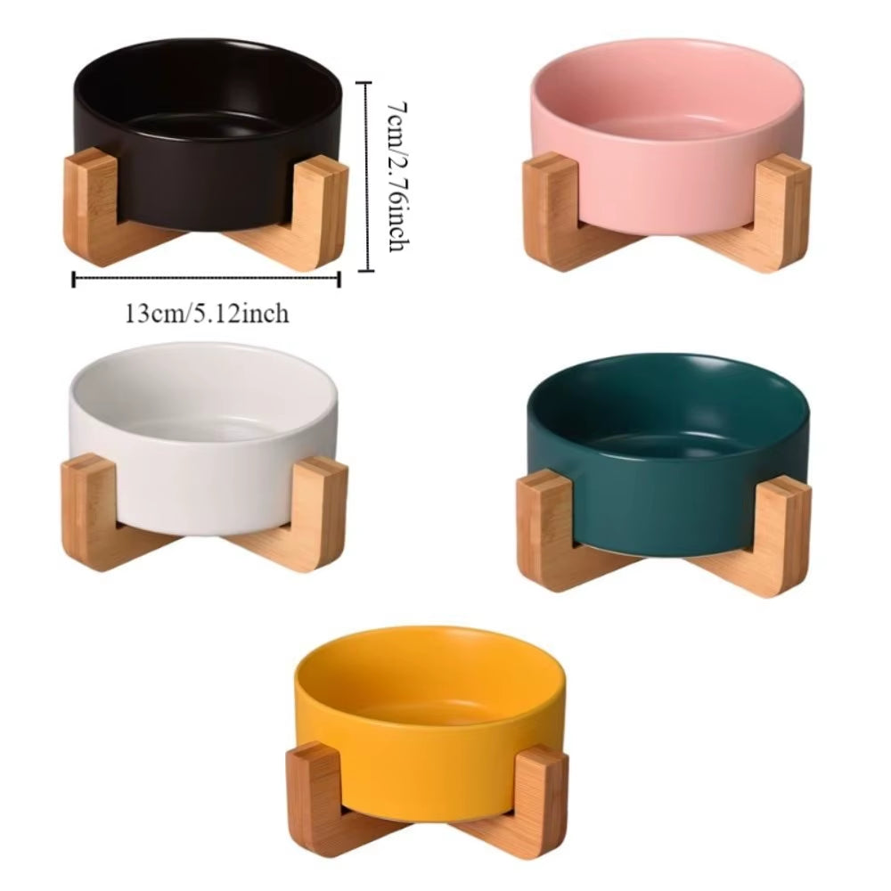 Large Caliber Ceramic Pet Bowls With Wooden Racks