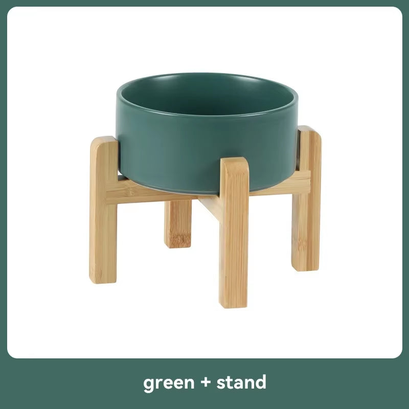 Elevated Pet Bowl for Medium to Large Dogs Ceramic Double Food & Water Bowl with Wooden Stand Cat Drinking & Eating Bowl 1800Ml