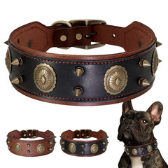 Super Cool Pet Dog Collar Genuine Leather Spiked Studded Collars Adjustable Big Dog Collar for Medium Large Dogs Pitbull Correa