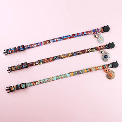 Adjustable Breakaway AirTag Cat Collar with Integrated Tracker Holder & Safety Bell - Bohemian Print Kitten & Puppy Neck Strap