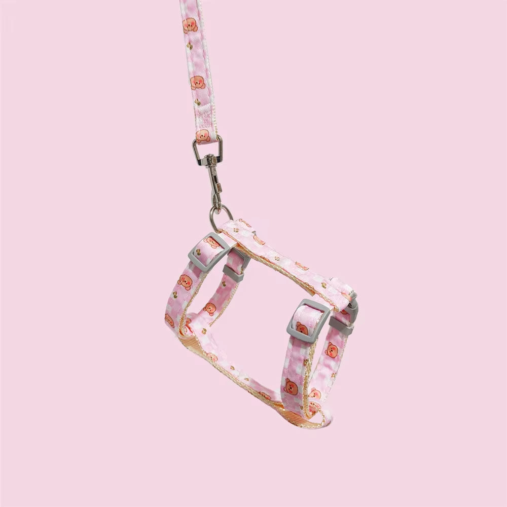 Dog Collar Harness Leash Set H-Shaped Cute Cartoon Printed - Anti-Lost Belt