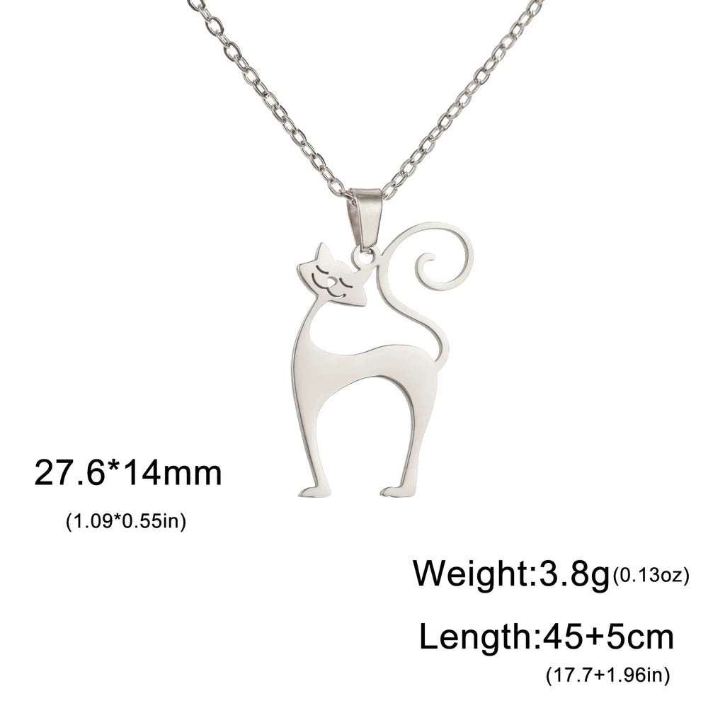 Elegant Cat Pendant Necklace - Gold Stainless Steel Jewelry for Women, Men, Couples, and Children