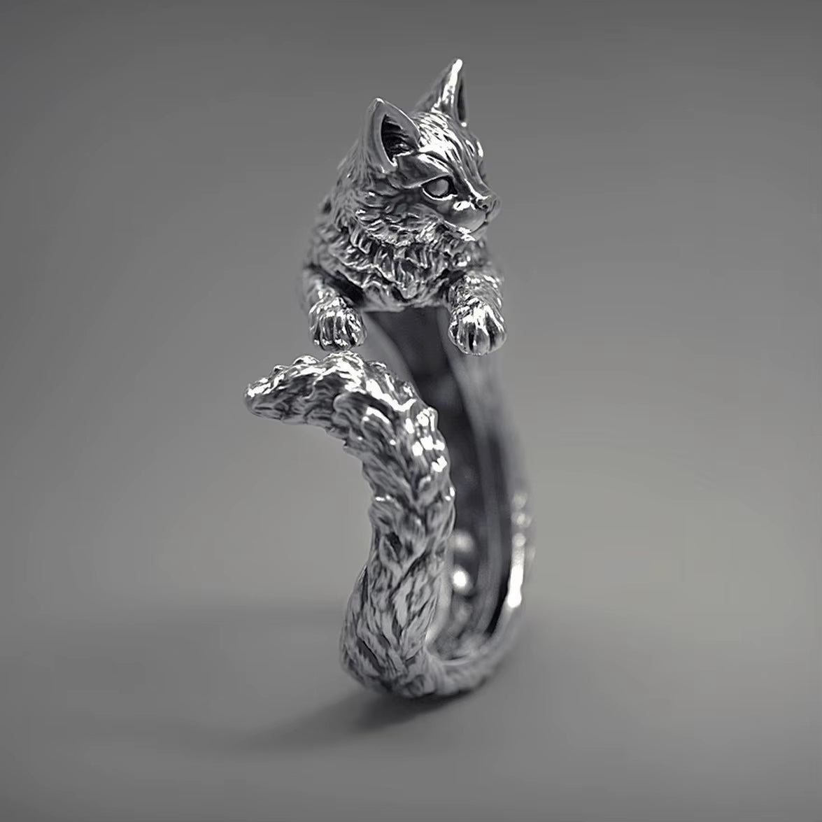 Gothic Silver Adjustable Retro Cat Ring for Men and Women - Handmade Unisex Pet Jewelry Gift