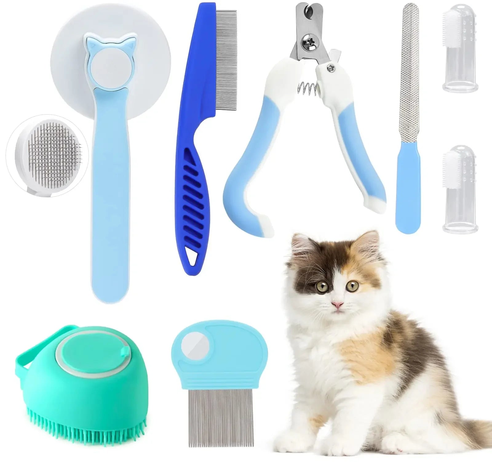 8 Pcs Cat Brush Grooming Kits, Pflea Comb, Pet Shampoo Bath Brush, Pet Shedding Brush, Silicone Toothbrush