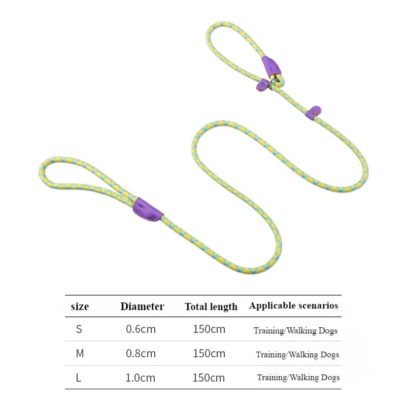 Adjustable Rope Dog Leash & Ombre Flat Lead - Padded & Stylish - Yellow Green Stripes