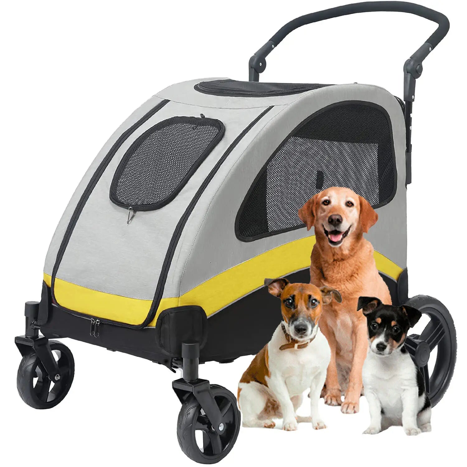 Dog Stroller Ultra-Large 4 Wheels Pet Jogger Wagon Foldable Cart Travel Trolley Outdoor Animal Carrier Load up to 55Kg