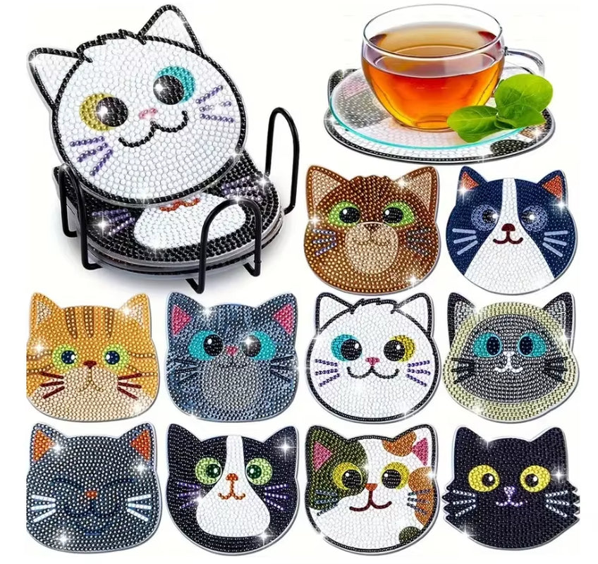 10pcs Diamond Cat Coasters Set