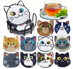10pcs Diamond Cat Coasters Set