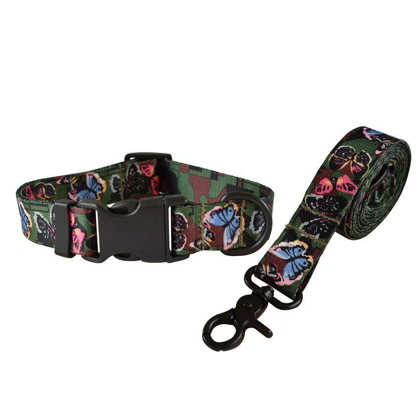Plastic Release Buckle Dog Leash and Collar Set Nylon Printed Pet Collar Pet Supplies Retailing Fashion Handmade French Bulldog