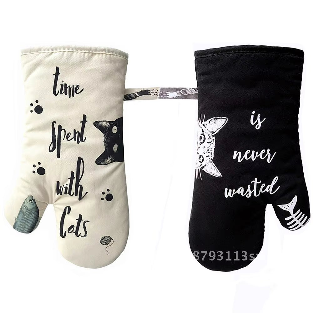 Cat Meow Cotton Oven Gloves - Anti-Scalding