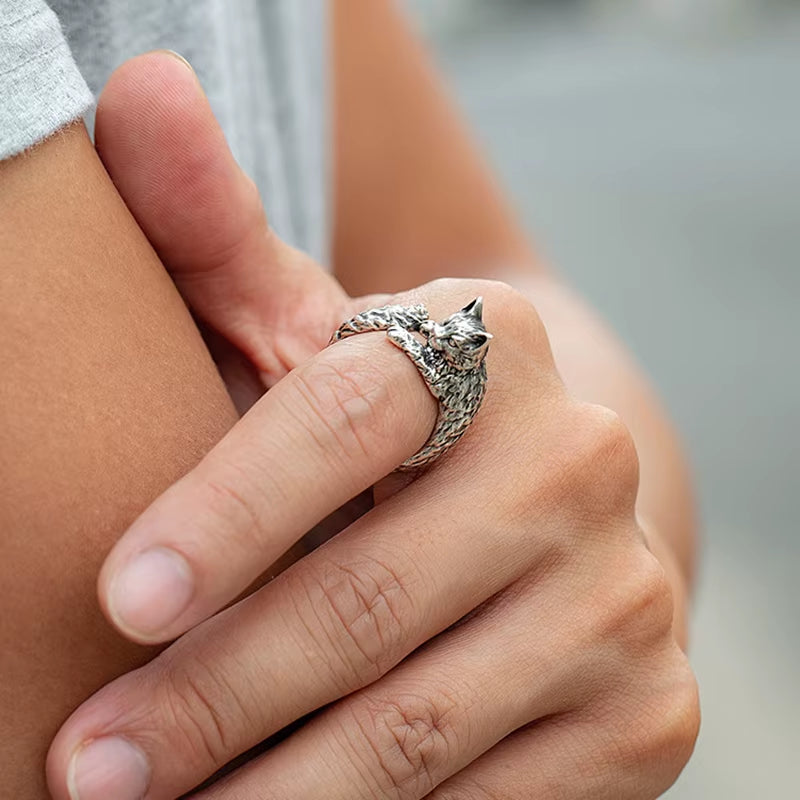 Gothic Silver Adjustable Retro Cat Ring for Men and Women - Handmade Unisex Pet Jewelry Gift