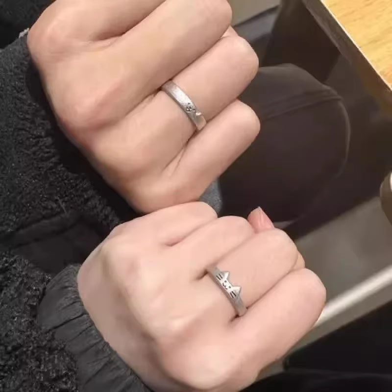 Handmade Adjustable Cat and Dog Couple Rings - Fashion Jewelry for Valentine's Day