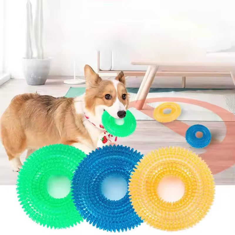 Dog Chew Toy Durable Squeaky Thorn Ring