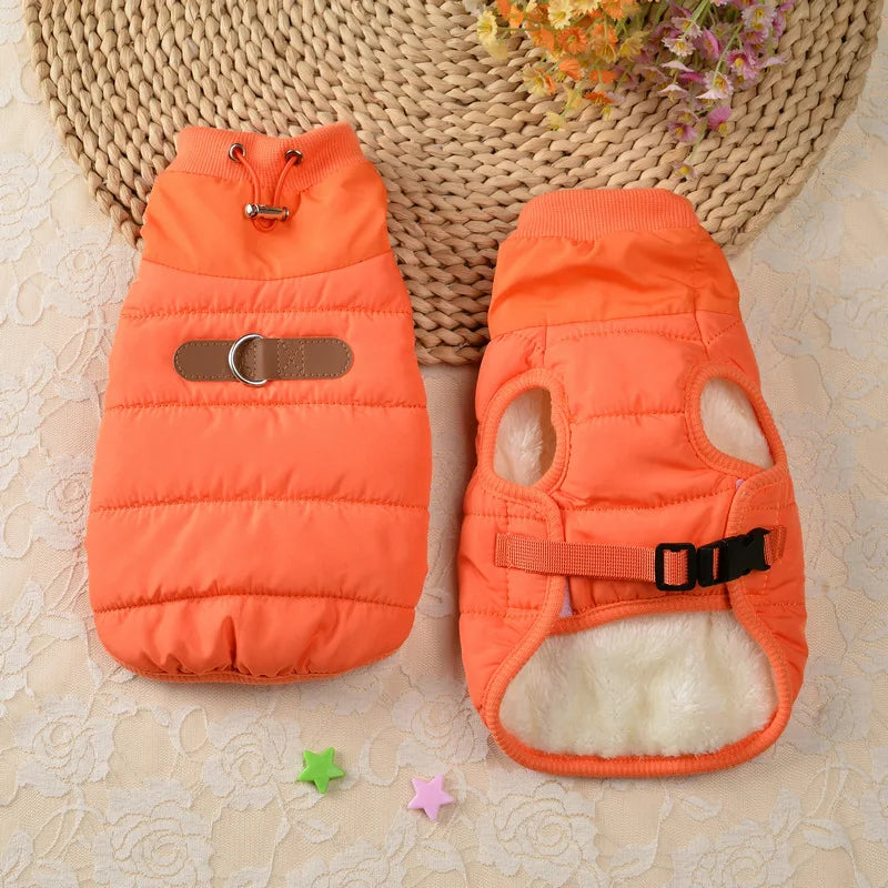 Winter Padded Waterproof Pet Jacket with Integrated Harness and Zipper - Orange And Green