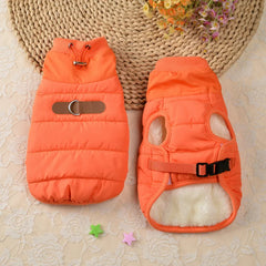 Winter Padded Waterproof Pet Jacket with Integrated Harness and Zipper - Orange And Green