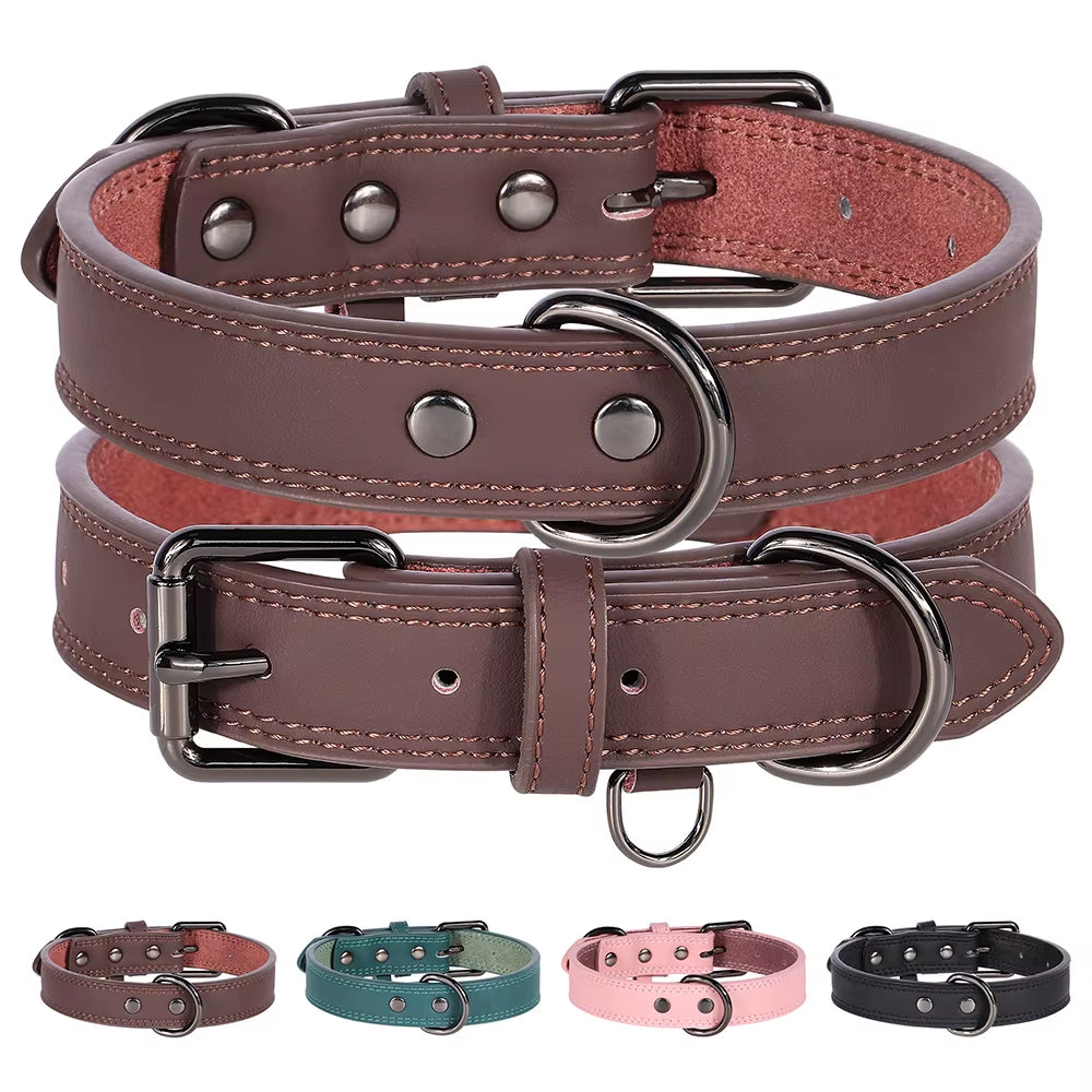 Soft Durable Real Leather Dog Collar Genuine Leather Pet Collars for Small Medium Large Dogs German Shepherd Brown Black